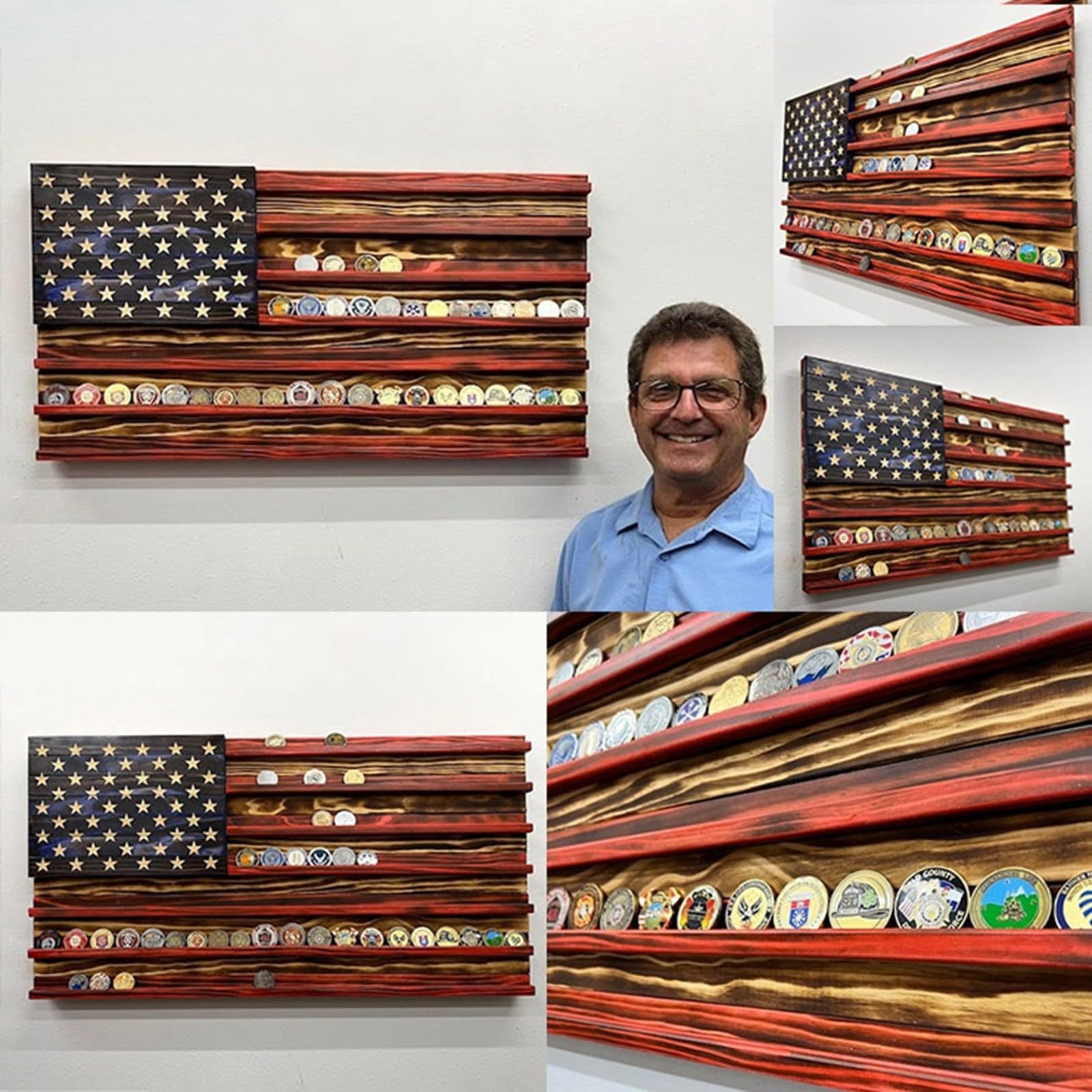 Wooden American Flag Display Ornament