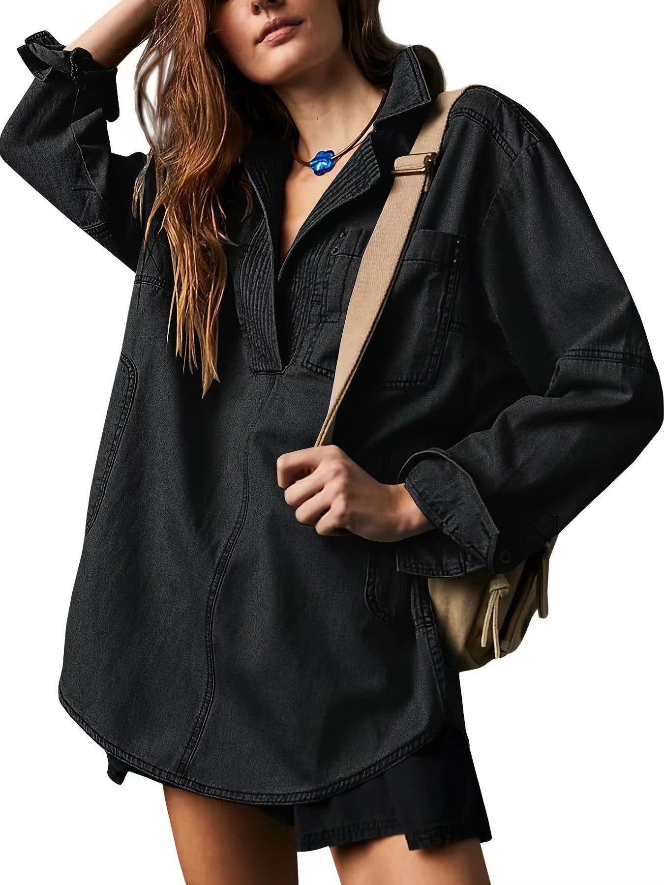 Denim V-Neck Long Sleeve Jacket