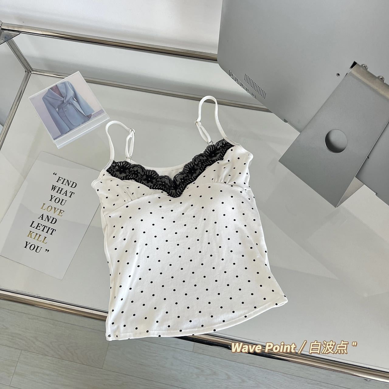 Lace Stitching Polka Dot Camisole Top