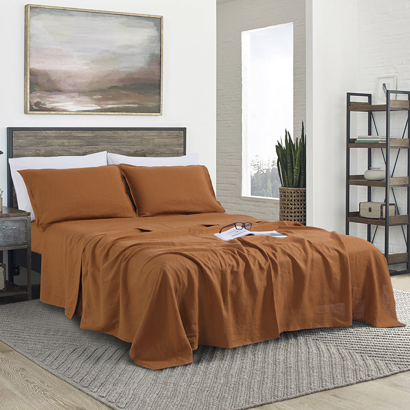 Washed Pure Linen Bed Sheet Solid Color Light Luxury